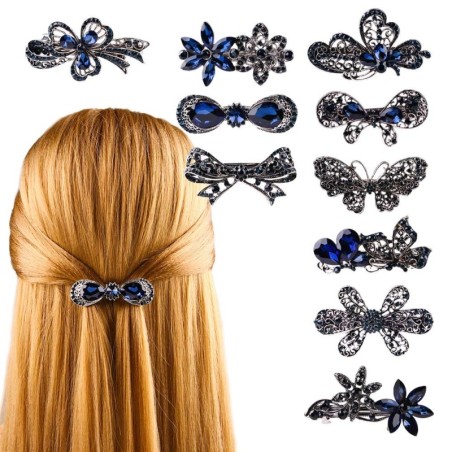 Gancho de cabelo elegante - cristais azuis - flores - borboletas - laços