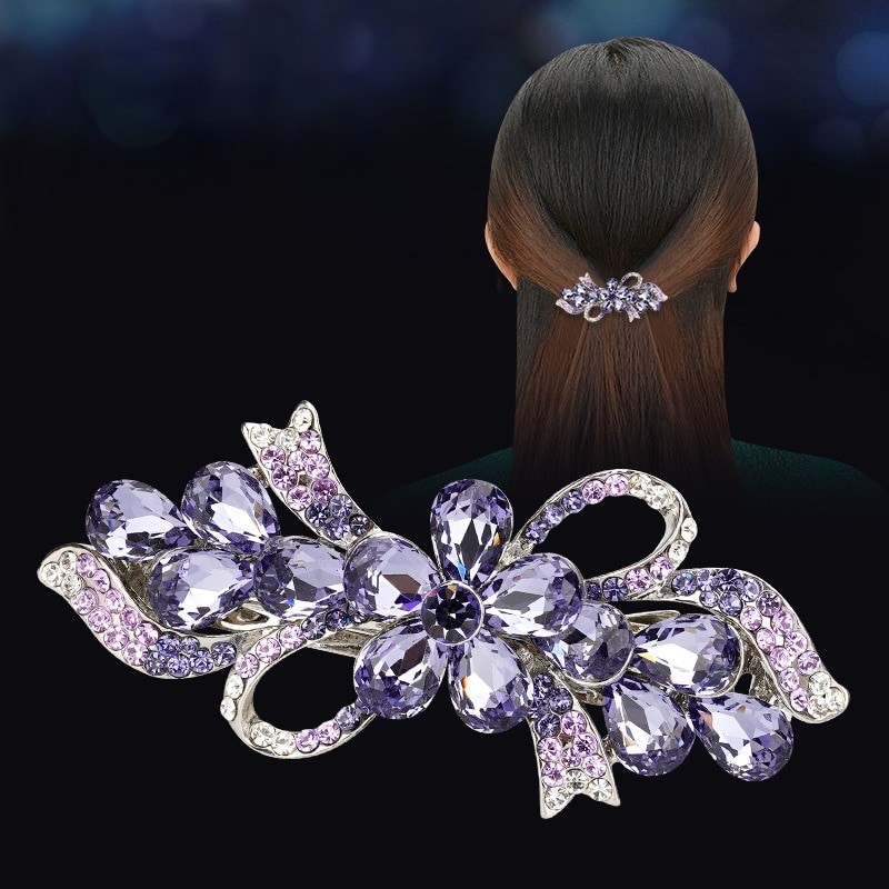 Luxuoso grampo de cabelo de flores de cristal