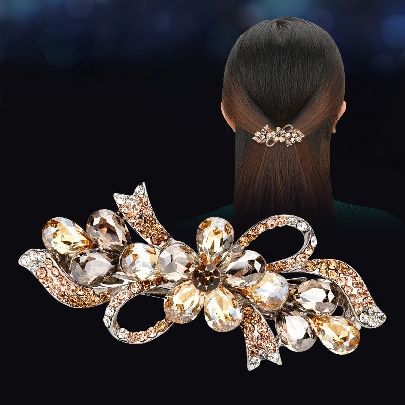 Luxuoso grampo de cabelo de flores de cristal