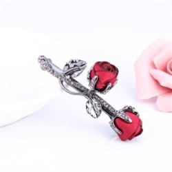 Gancho de cabelo vintage - rosas vermelhas / pérola / cristais