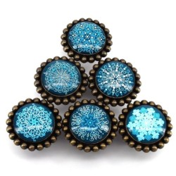 Puxadores redondos para móveis - maçanetas - flocos de neve de cristal branco / azul - 6 peças
