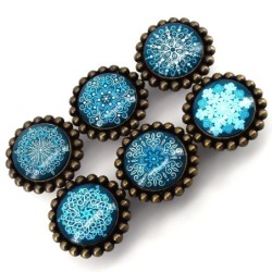 Round furniture handles - knobs - white / blue crystal snowflakes - 6 piecesFurniture