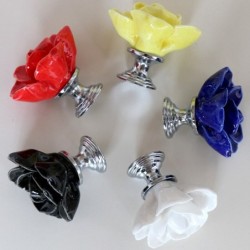Puxadores para móveis de cerâmica - em forma de flor de lótus - 10 unidades