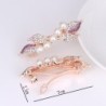 Gancho de cabelo dourado elegante - folhas de cristal / pérolas