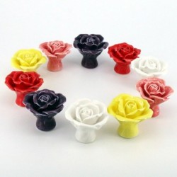 Puxadores para móveis de cerâmica - puxadores em forma de rosas - 10 peças