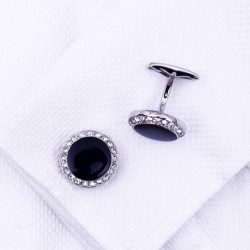 Abotoaduras pretas redondas elegantes com cristais