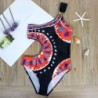 One piece black swimsuit - colorful pattern - one shoulder / cut out sideBeachwear