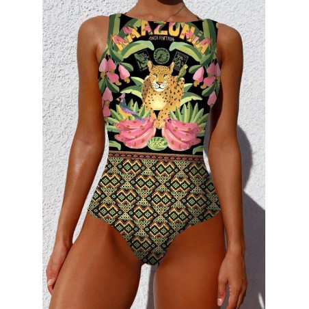 One piece swimsuit - colorful pattern - with push upBeachwear