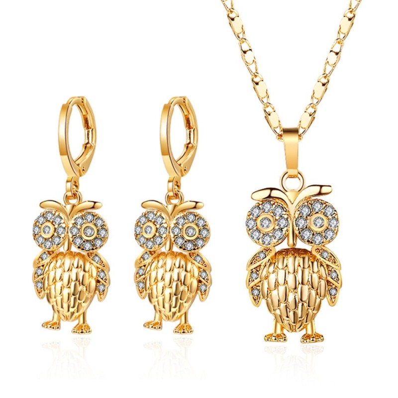 Conjunto joia dourado - com corujas de cristal - colar/brincos