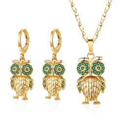 Conjunto joia dourado - com corujas de cristal - colar/brincos