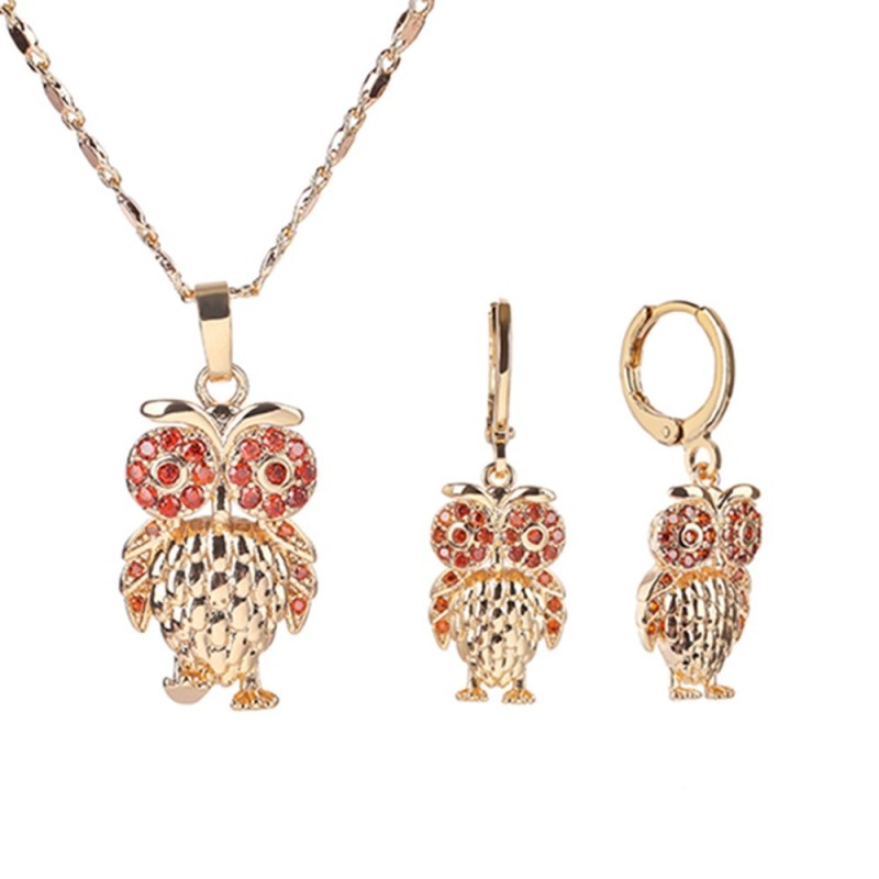 Conjunto joia dourado - com corujas de cristal - colar/brincos