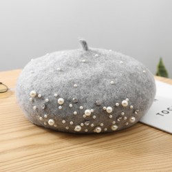 Knitted wool beret - with pearls / crystalsHats & Caps