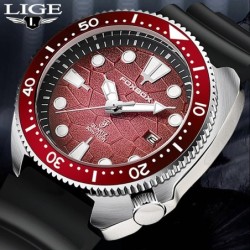 LIGE - relógio de quartzo de aço inoxidável - à prova d'água - pulseira de silicone - vermelho