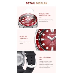 LIGE - stainless steel Quartz watch - waterproof - silicone strap - redWatches