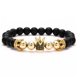 Pulseira de contas pretas - coroa decorativa / bolas