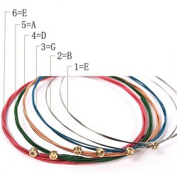 Cordas de guitarra coloridas - conjunto de 6 peças