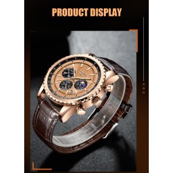LIGE - luxury stainless steel Quartz watch - luminous - leather strap - waterproof - rose goldWatches