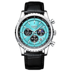 LIGE - relógio de quartzo de aço inoxidável de luxo - luminoso - pulseira de couro - à prova d'água - turquesa