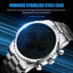 LIGE - luxury stainless steel Quartz watch - luminous - leather strap - waterproof - blueWatches