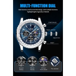 LIGE - luxury stainless steel Quartz watch - luminous - leather strap - waterproof - blueWatches