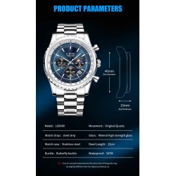 LIGE - luxury stainless steel Quartz watch - luminous - leather strap - waterproof - blueWatches