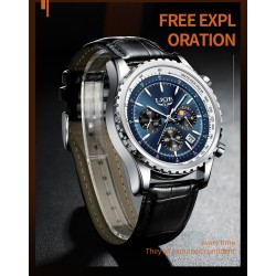 LIGE - luxury stainless steel Quartz watch - luminous - leather strap - waterproof - blueWatches