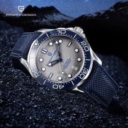 PAGANI DESIGN - relógio mecânico - aço inoxidável - à prova d'água - pulseira de nylon - azul