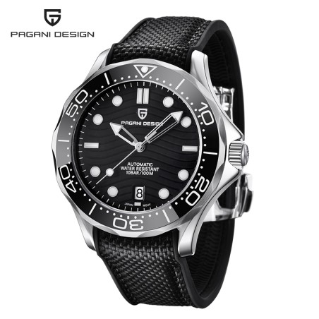 PAGANI DESIGN - relógio mecânico - aço inoxidável - à prova d'água - pulseira de nylon - preto