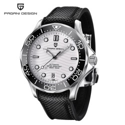 PAGANI DESIGN - relógio mecânico - aço inoxidável - à prova d'água - pulseira de nylon - branco