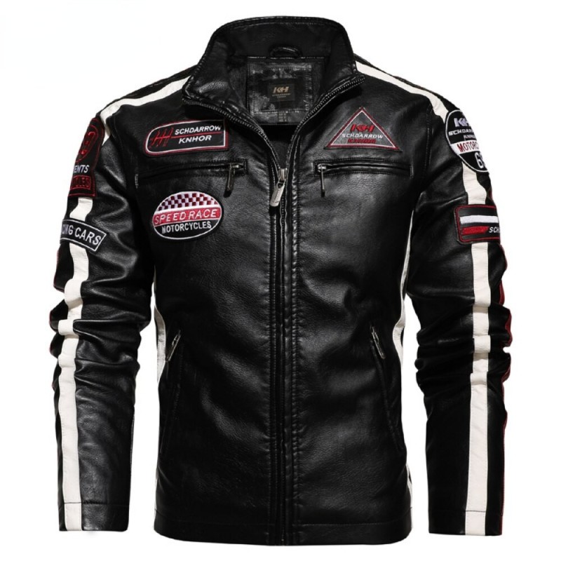 Short leather jacket - decorative patchesJackets