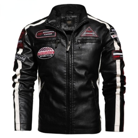 Short leather jacket - decorative patchesJackets