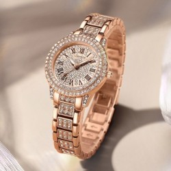 SUNKTA - elegante relógio de quartzo com cristais - ouro rosa
