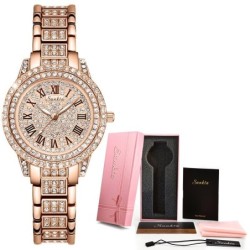 SUNKTA - elegante relógio de quartzo com cristais - ouro rosa