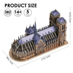 Quebra-cabeças de metal 3D - Catedral de Notre Dame - modelo DIY - kit de construção