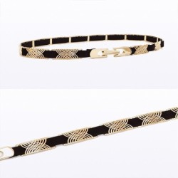 Elegante cinto elástico preto - com decorações de metal dourado