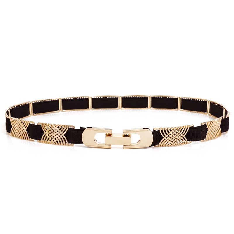 Elegante cinto elástico preto - com decorações de metal dourado