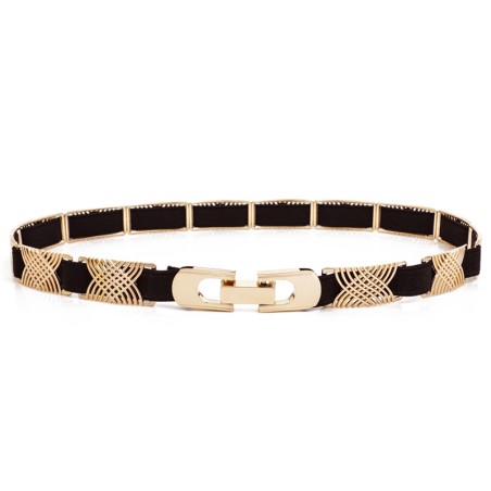 Elegante cinto elástico preto - com decorações de metal dourado