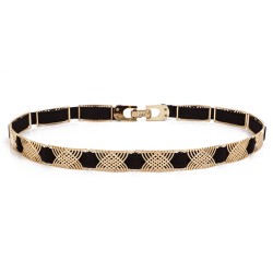 Elegante cinto elástico preto - com decorações de metal dourado