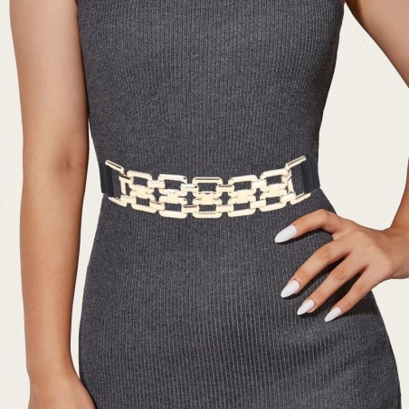 Cinto elástico da moda - com corrente decorativa de metal dourado