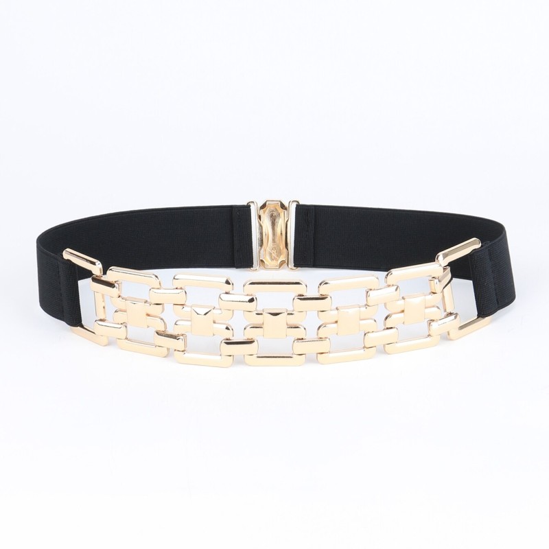 Cinto elástico da moda - com corrente decorativa de metal dourado
