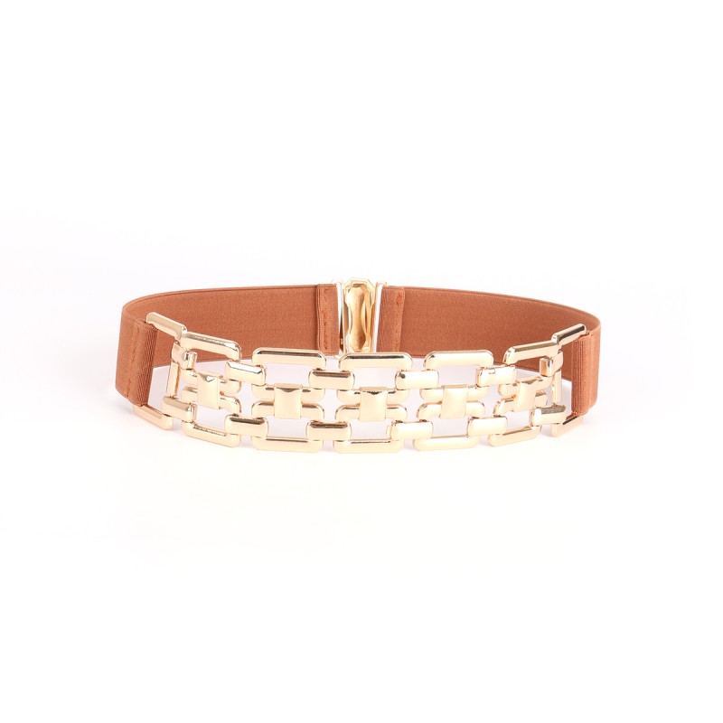 Cinto elástico da moda - com corrente decorativa de metal dourado
