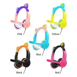 Fones de ouvido de orelhas de gato brilhantes - fone de ouvido com fio - com microfone