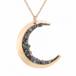 Pingente em forma de lua com minerais triturados - colar de ouro