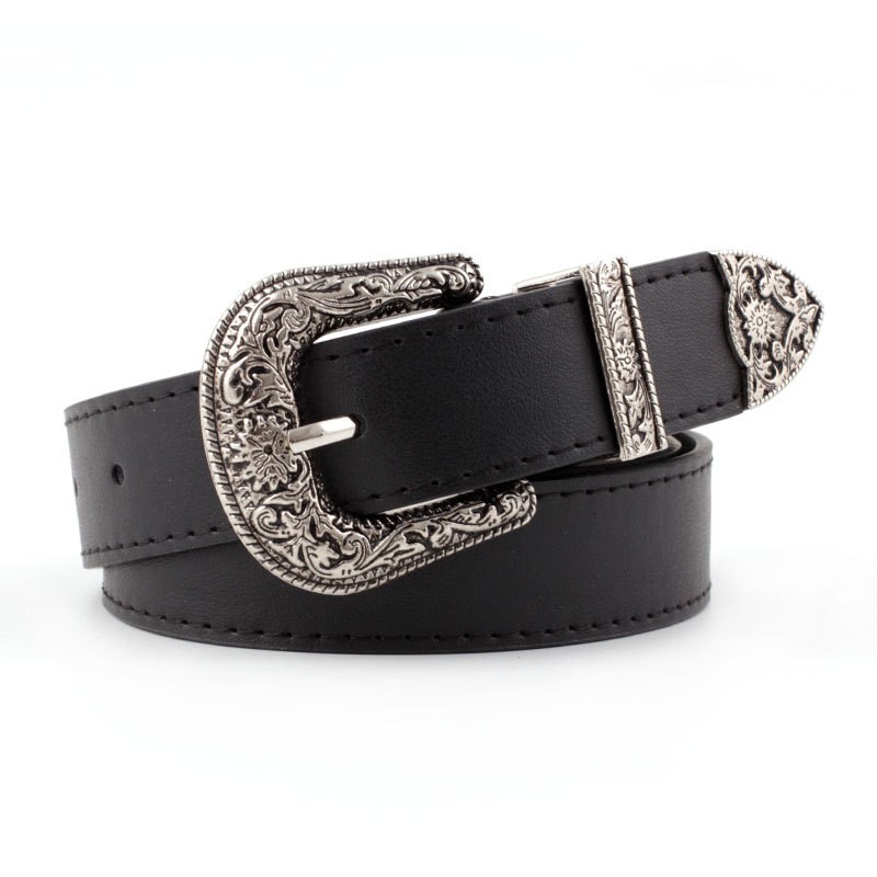 Vintage leather belt - with carved metal buckleBelts