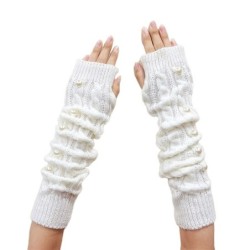 Luvas longas de malha - sem dedos - com pérolas decorativas
