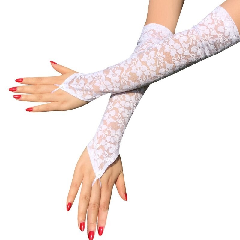 Luvas sexy de renda longa - sem dedos