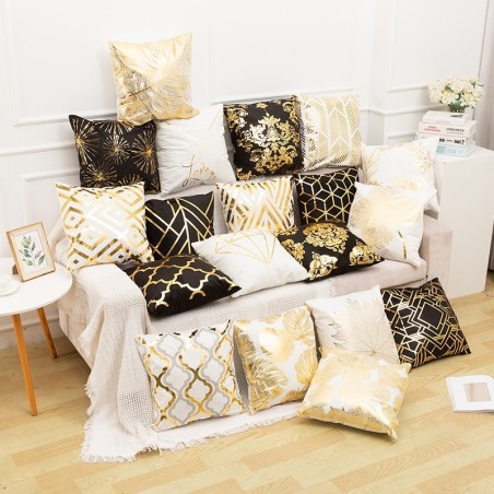 Decorative cushion cover - golden leaves / geometric pattern - 45cm * 45cmCushion covers