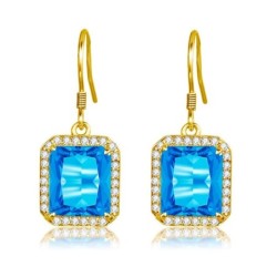 Brincos dourados com topázio cristal azul / strass