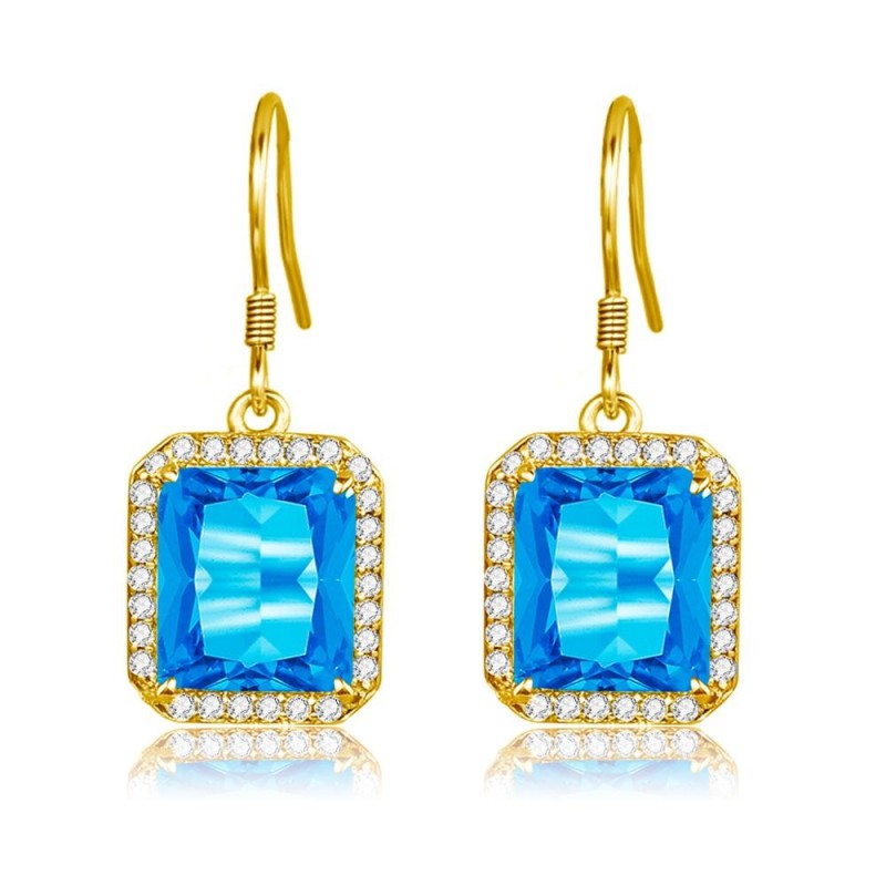 Brincos dourados com topázio cristal azul / strass