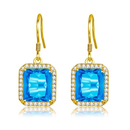 Brincos dourados com topázio cristal azul / strass